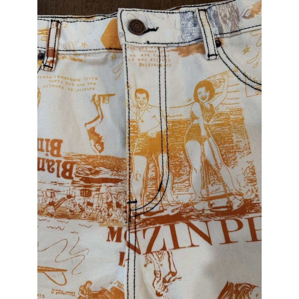 BDG Urban Outfitters Pitched Waist Denim Shorts Retro Graphic Print Cutoff 32 - Picture 3 of 9